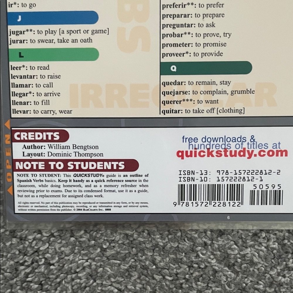 Spanish Verbs Quick Study Guide - Picture 4 of 4